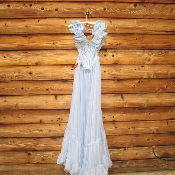 NWT Mac Duggal 67911 Ruffled Tiered Cut Out Chiffon Gown Dress Blue 2 - Picture 10 of 15